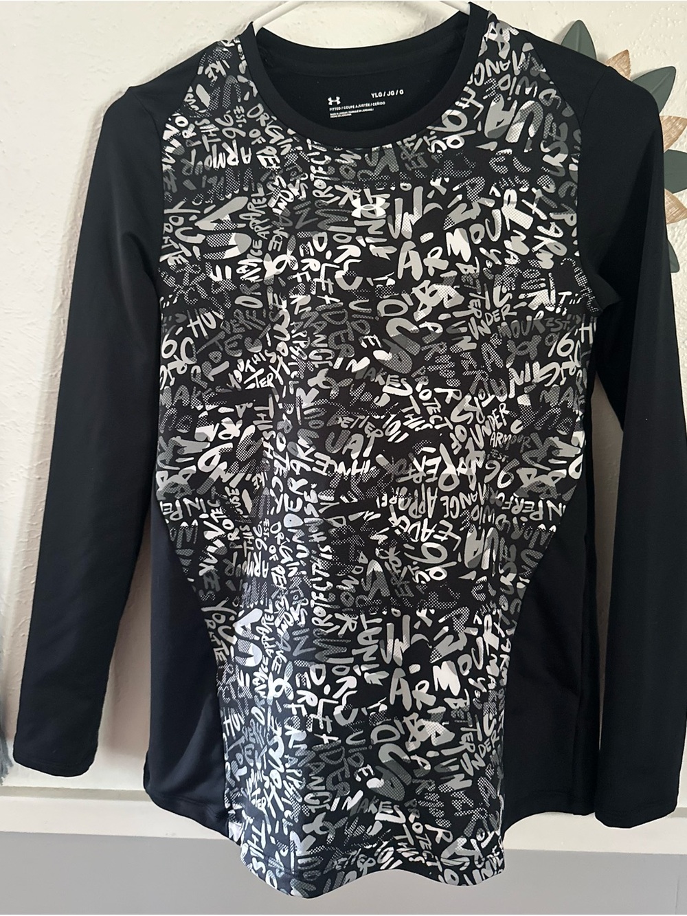 Under Armour Black & White Graffiti-Print Long Sleeve Top